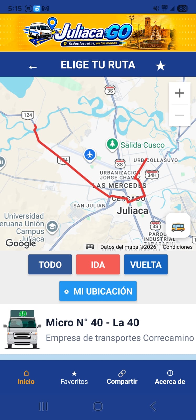 Recorrido ida y vuelta de JuliacaGo
