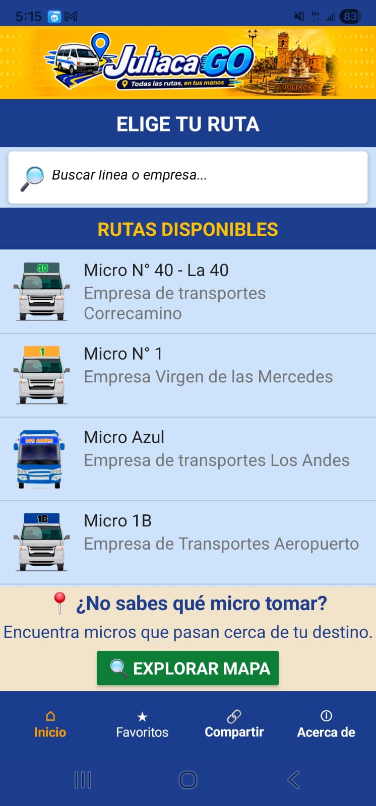 Lista de rutas de JuliacaGo